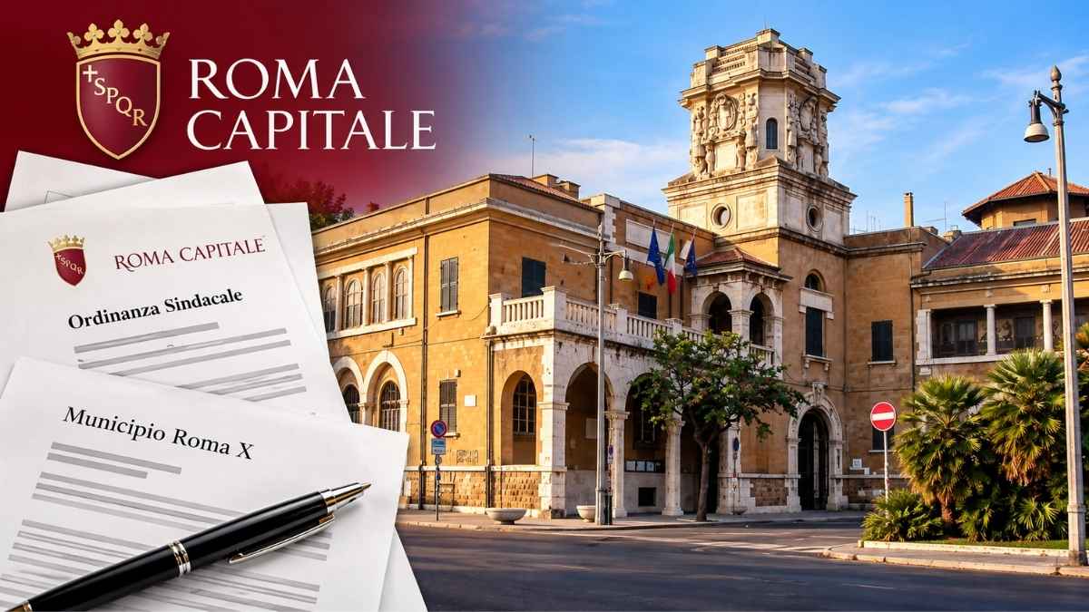 Sede del Municipio X di Roma a Ostia con documenti di Roma Capitale e ordinanza sindacale sul cambio alla direzione municipale