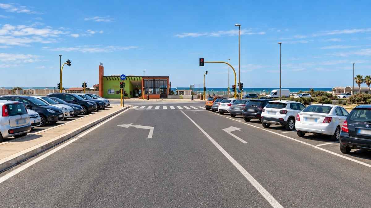 Piazza Sirio a Ostia con il lungomare e il mare sullo sfondo